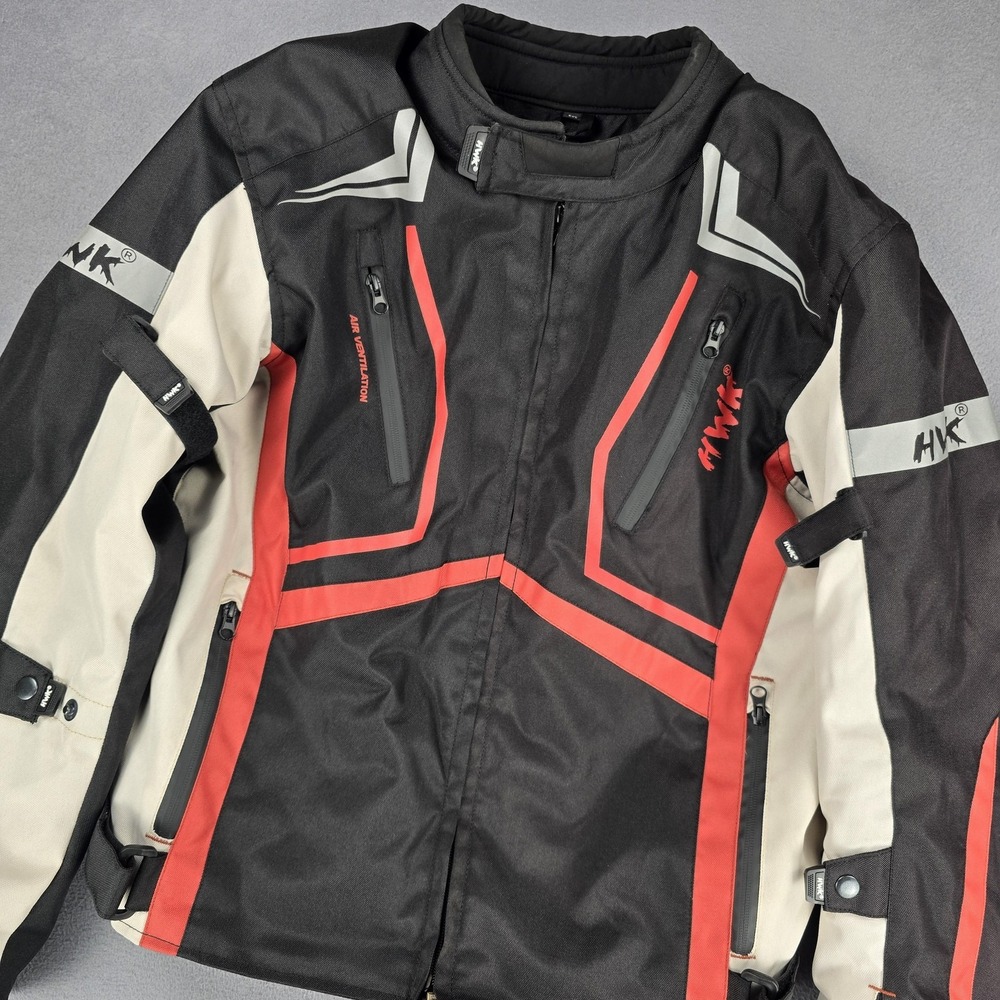 HWK Jacket Mens Medium Black Motorcycle Riding Softshell Vented Pockets
